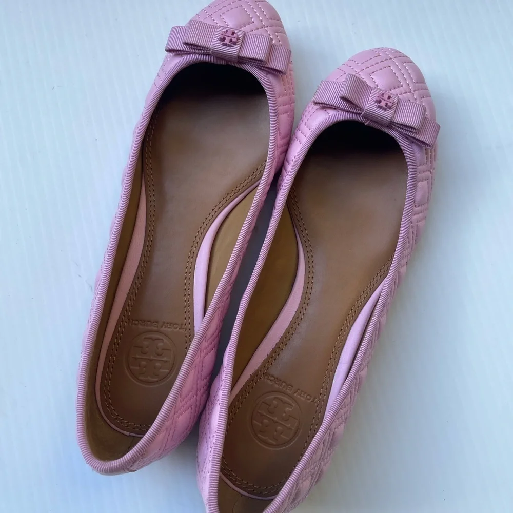 Tory Burch Marion Quilted Ballet Flats in Powder Puff Pink - Picture 8 of 15